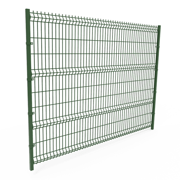 Viene visualizzato un pezzo di rivestimento in polvere verde curvy pannello di recinzione saldato.